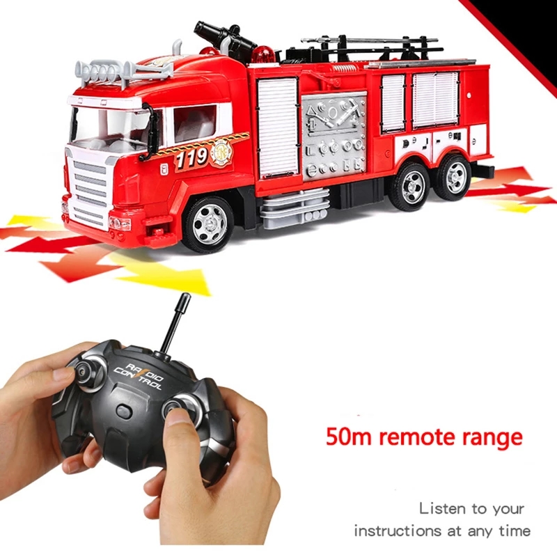Big High Simulation RC Fire Truck Multi-Function 2.4G Remote Control Auto Water Spray Ambulance Car With Light Sound Effect Giftnull:China,Type:Red