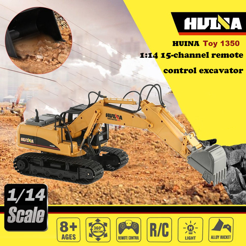 HUINA 1/14 RC Truck RC Excavator Large Alloy Remote Control Excavator Crane Truck 1350 Tractor Engineering Vehicle Toy For Boy