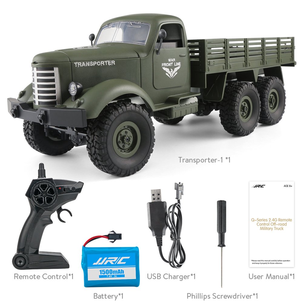 JJRC Q60 Q64 RC Truck Military Trucks 1:16 Remote Control Army Armored Car All-Terrain Crawler Off-Road Army Truck Toys for Kids