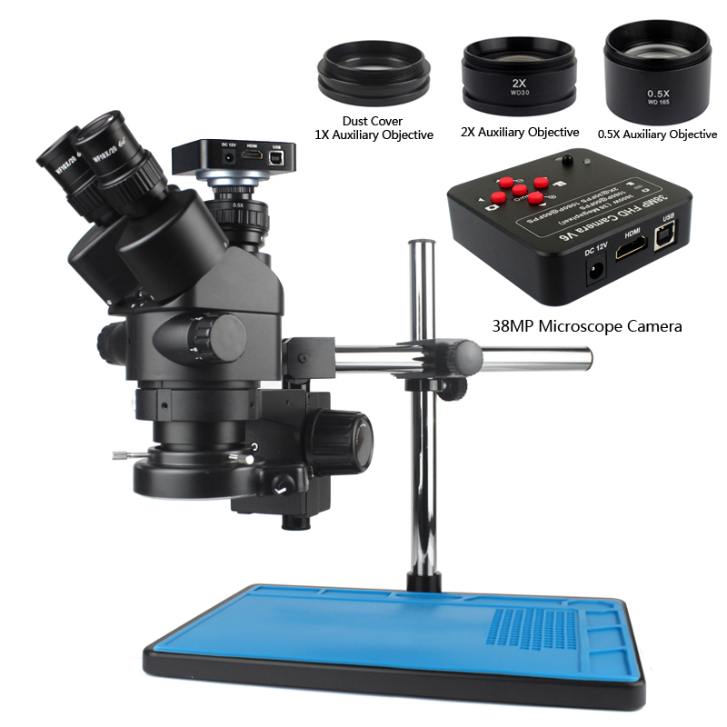 3.5X-90X Simul-Focal Trinocular Stereo Microscope 38MP HDMI Digital USB Industry Microscope Video Camera for Soldering Repair